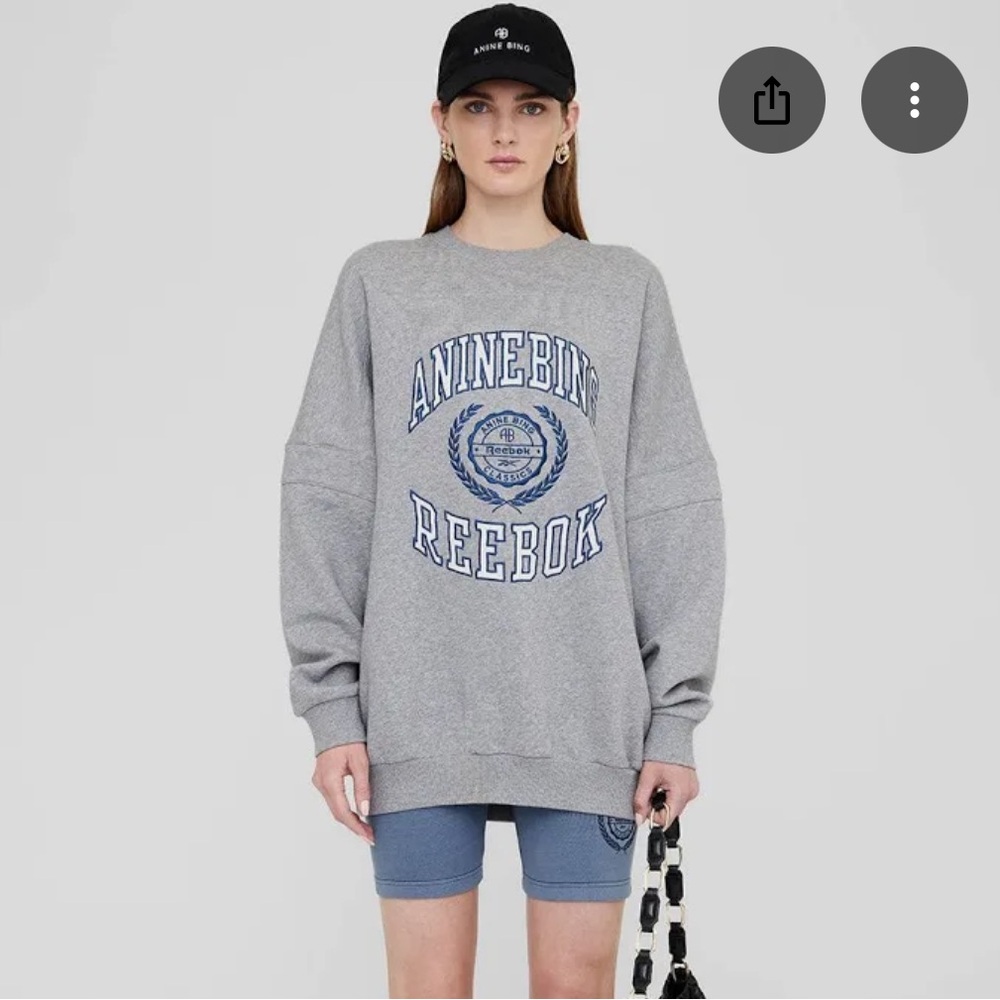 Anine Bing x Reebok Gray Sweatshirt with Blue Logo